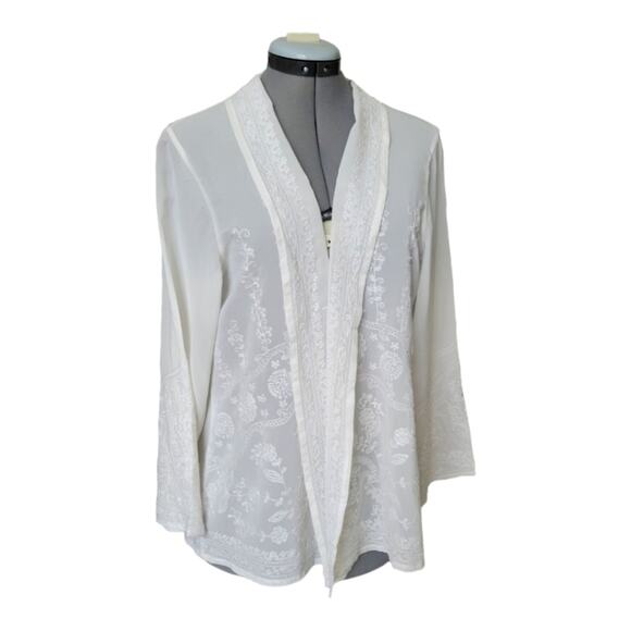 Soft Surroundings Embroidered Open Front Semi Sheer Cardigan Size Large White - Picture 1 of 7